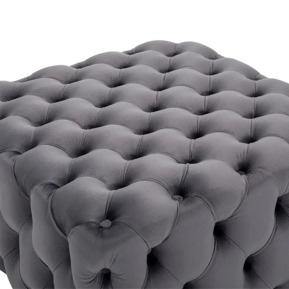 Grey Square Velvet Upholstered Buttoned Footstool Furnish Wise