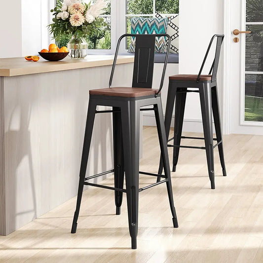 Set of 4 Metal Frame Vintage High Bar Stool Furnish Wise