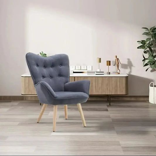 Elegant Grey Linen Tufted Back Armchair with Plush Cushioning Furnish Wise