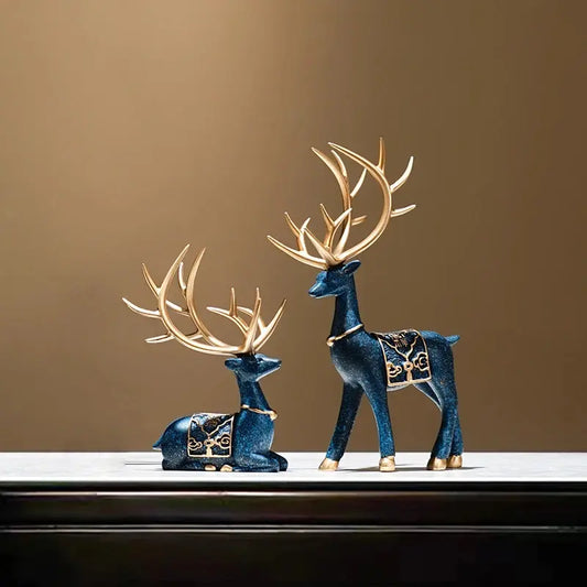 2Pcs/Set Resin Deer Figurine Elk Statue Reindeer Cute Deer Sculpture Christmas Home Desktop Car Dashboard Decoration Craft Gift Furnish Wise