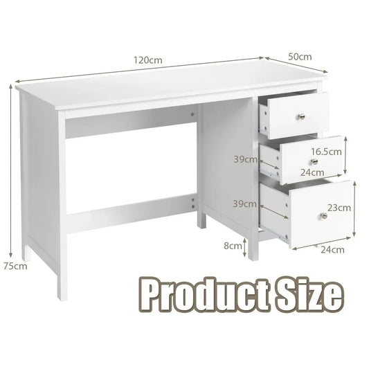 Wooden Writing Workstation with 3 Drawers Furnish Wise