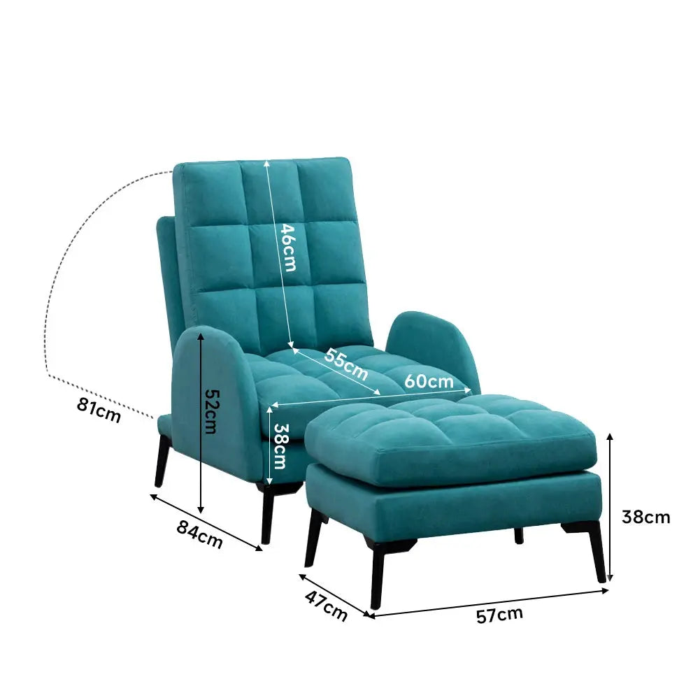 Green Frosted Velvet Recliner Armchair with Thickened Footstool Furnish Wise