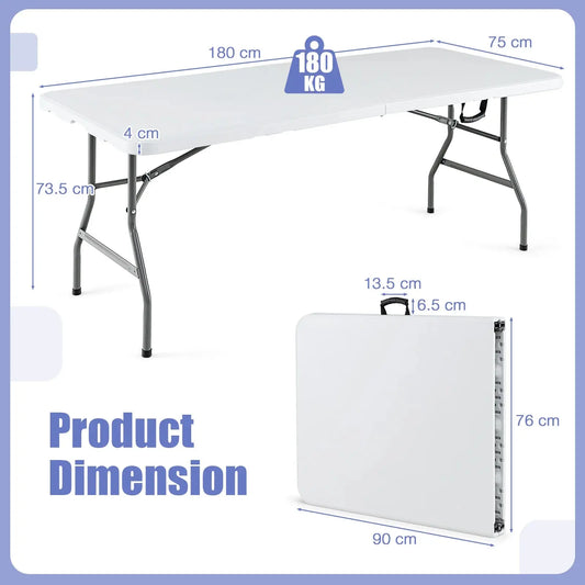 GOFLAME 180 CM Folding Dining Table, Heavy-duty Plastic Table w/ Handle, Metal Legs & Non-slip Foot Pads Furnish Wise