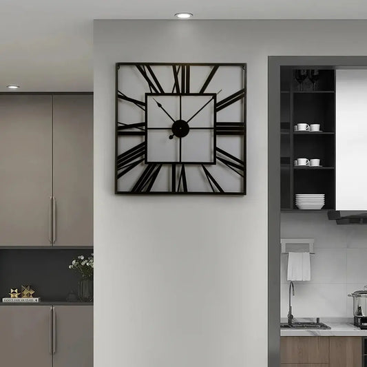 Modern Square Oversized Decorative Metal Wall Clock Furnish Wise