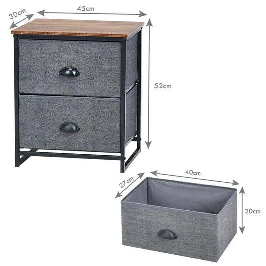 2-tier Chest of Drawers with Foldable Fabric Bins Furnish Wise