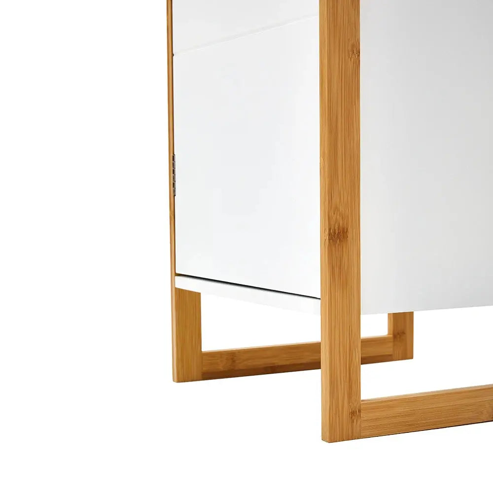 Bathroom Floor Single-door Cabinet with Bamboo Base Furnish Wise