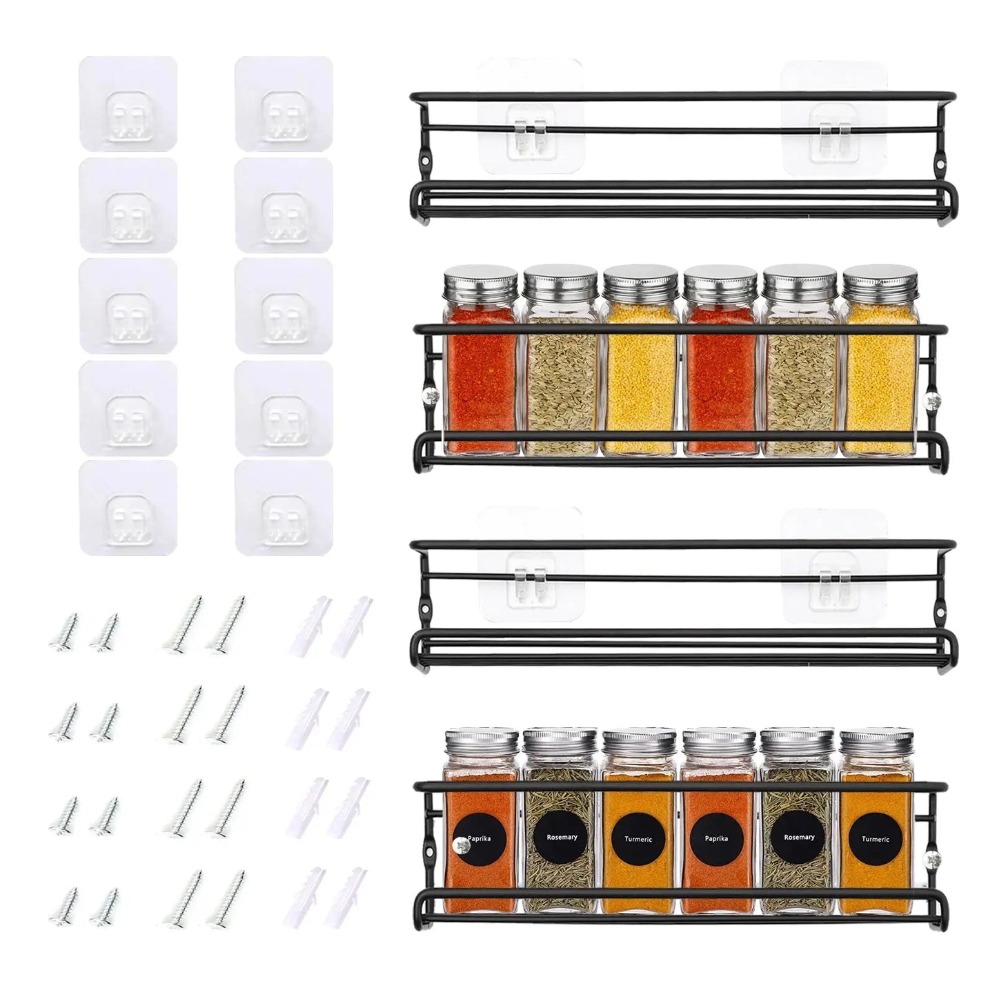 Set of 4 Wall-Mounted Spice Racks Furnish Wise