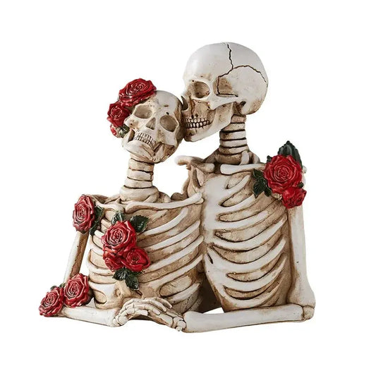 Resin Retro Skull Couple Halloween Decoration Home Decor Skeleton Storage Ornaments Sculpture Statue New Room Office Study Gift Furnish Wise