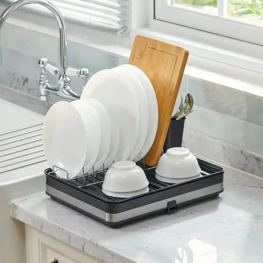 Black Kitchen Expandable Organizer Dish Drainer Rack Furnish Wise
