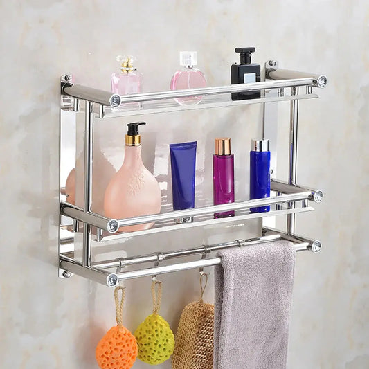 2 Tier Wall Mounted Bathroom Shelf with Towel Bars Furnish Wise