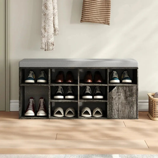 Grey Padded Shoe Storage Bench Furnish Wise