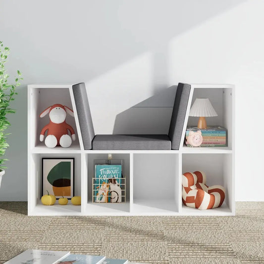 Bookcase with Cushioned Reading Seat Furnish Wise