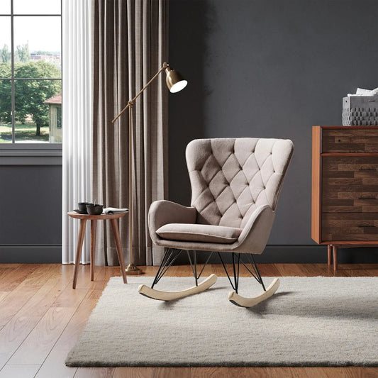 Light Brown Modern Upholstered Rocking Chair Furnish Wise
