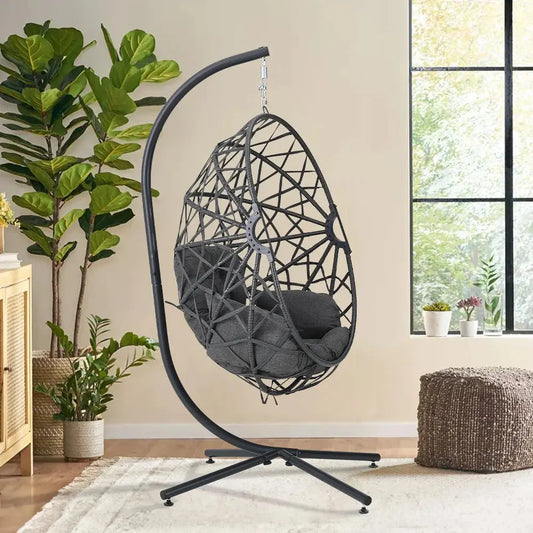 Woven Outdoor Egg Chair with Stand and Cushion Furnish Wise