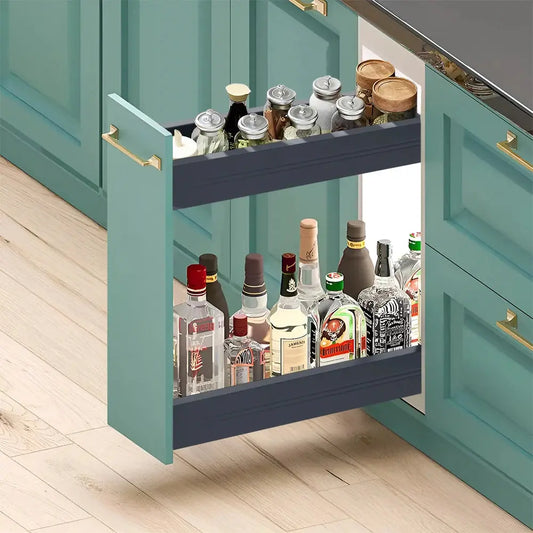 2-Tier Kitchen Cabinet Pull Out Aluminium Shelf Extendable Slide Out Drawer Furnish Wise