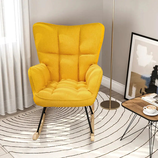 Modern Tufted Linen Upholstered Rocking Chair Furnish Wise