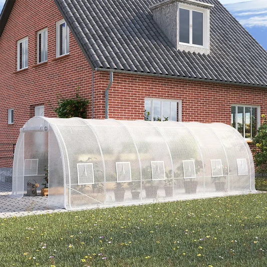 White 6M Outdoor Tunnel Greenhouse with Steel Frame Furnish Wise