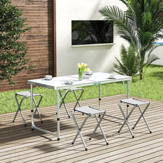 White Foldable Portable Picnic Table with 4 Stools Furnish Wise