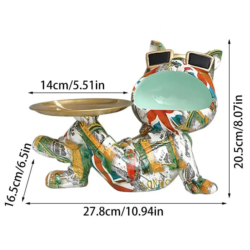 Resin French Bulldog Colorful Animal Figurine Cool Dog Statue with Tray Living Study Room Bedroom Home Office Decor Gift Furnish Wise