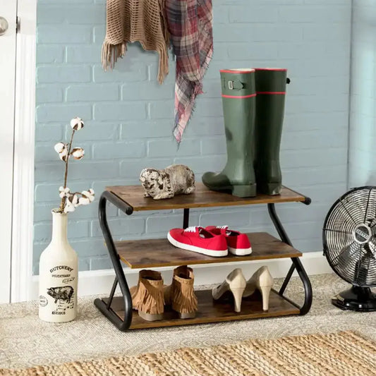 Brown 3 Tier Shelf Shoe Rack Furnish Wise