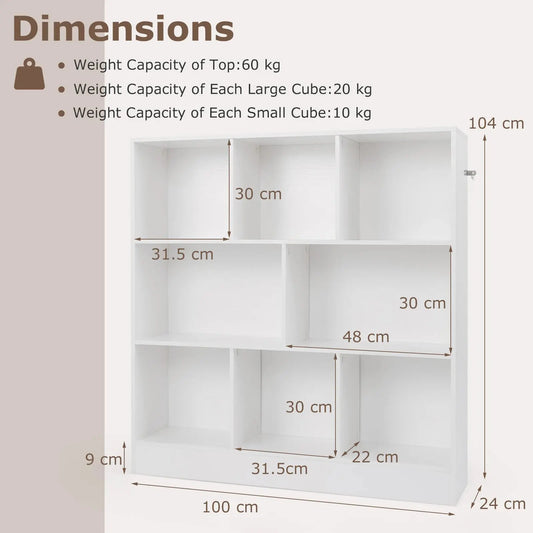 GOFLAME 8-Cube Bookshelf, 3-Tier Freestanding Storage Organizer with 2 Anti-Tipping Kits Furnish Wise