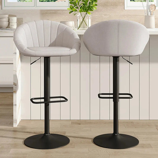 Set of 2 Yellow/Beige Linen Counter Swivel Height Breakfast Bar Stools Furnish Wise