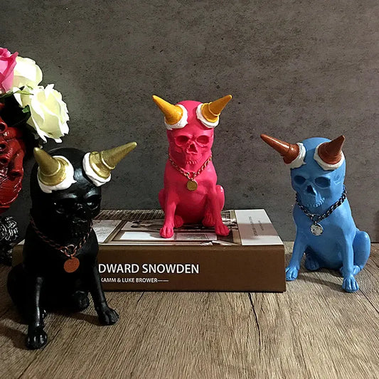 Ice Cream Skeleton Dog Puppy Statue Home Interior Decoration Sculpture Resin Modern Abstract Desktop Ornaments Halloween Gift Furnish Wise