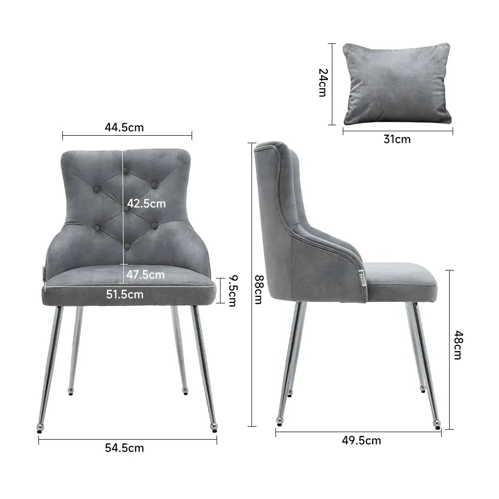 Grey Velvet Tufted Dining Chair with Cushion Furnish Wise