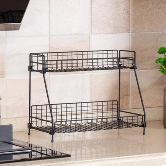 2 Tier Large Iron Wire Countertop Storage Shelf for Bathroom Furnish Wise
