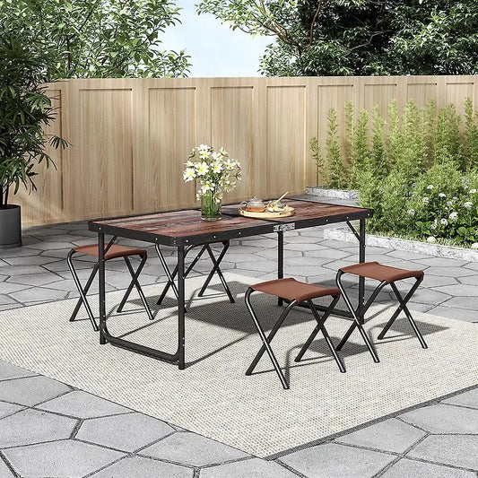 Outdoor Foldable Picnic Table with Four Stools Desk Table Camping Table Furnish Wise