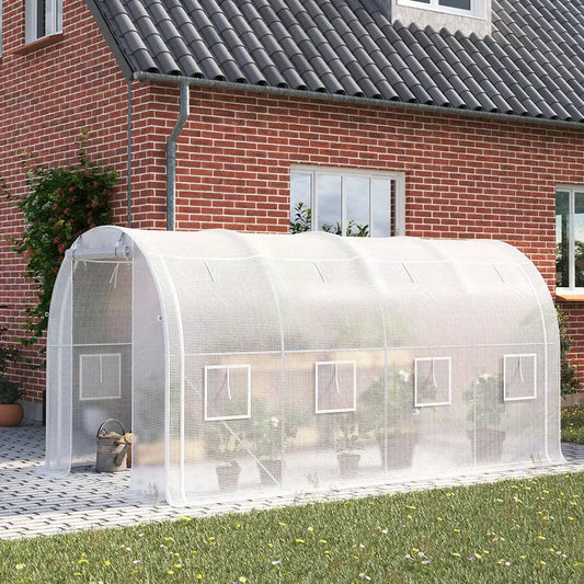 White 4m Outdoor Tunnel Greenhouse with Steel Frame Furnish Wise