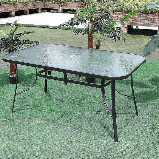 150cm Outdoor Rectangle Tempered Glass Table Furnish Wise