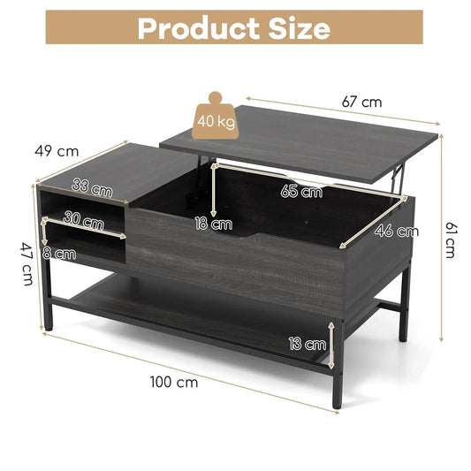 Lift Top Coffee Table with Storage Shelf Furnish Wise