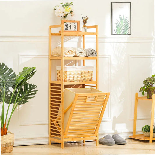 Bamboo Laundry Hamper Basket with Liner Bag Furnish Wise