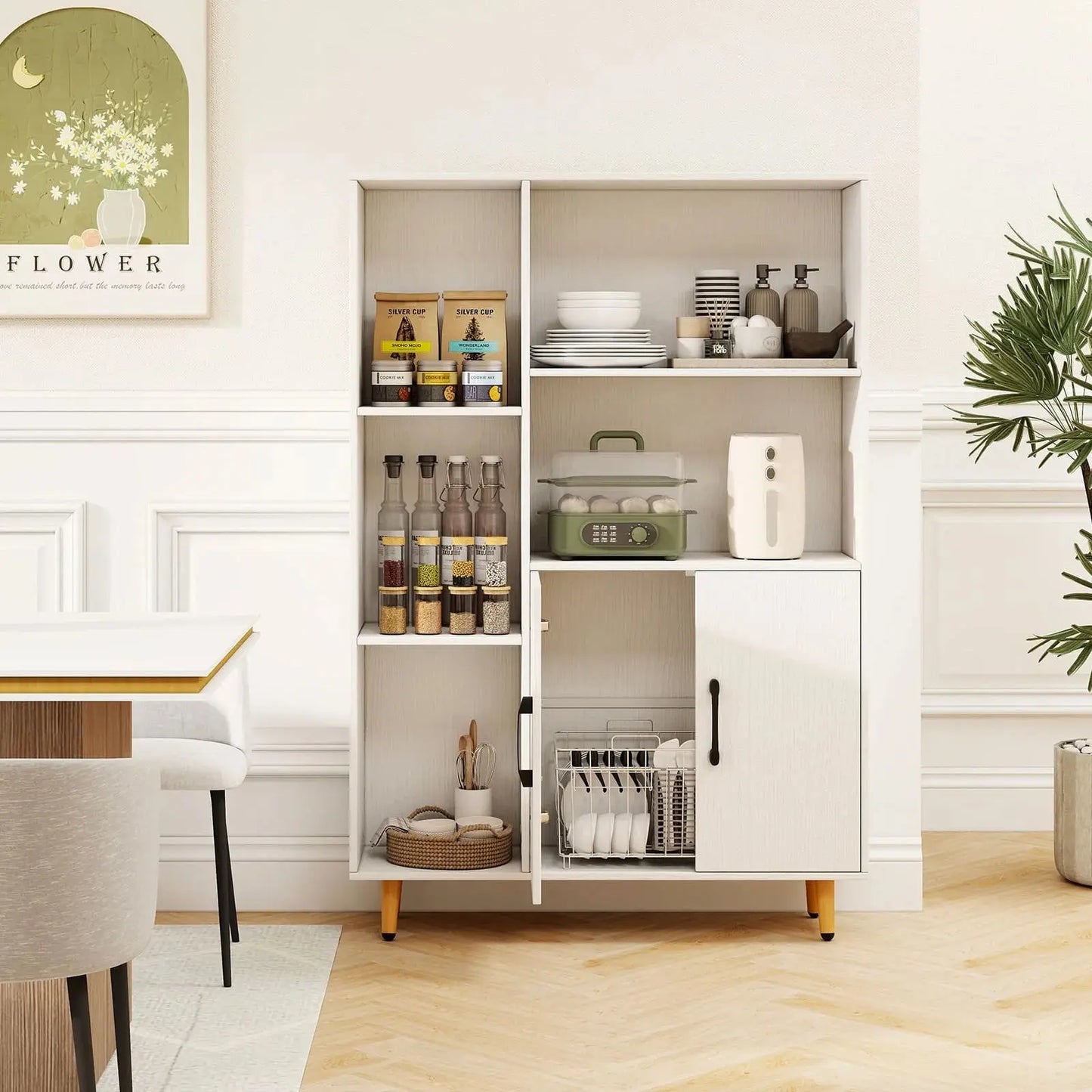 Bookcase 119 cm Floor Bookshelf w/ 5 Open Compartments-White Furnish Wise