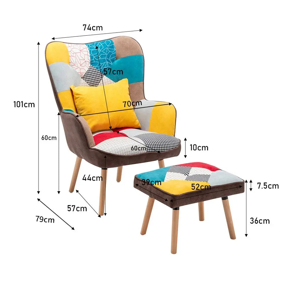 Multicolor Wingback Lounge Chair with Footstool and Pillow Furnish Wise