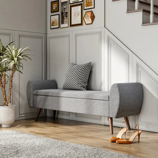 Linen Upholstered Modern Comfortable Multifunctional Storage Bench Furnish Wise