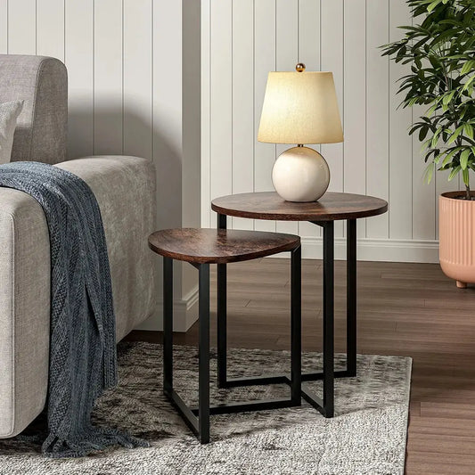 Brown Round and Triangular Wooden Tabletop Furnish Wise