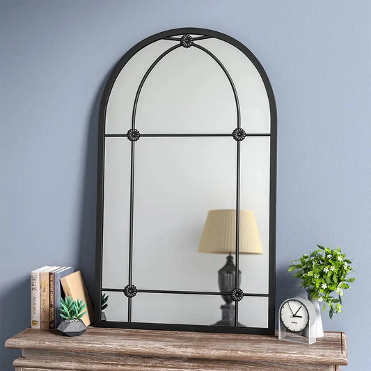 Arched Metal Windowpane Mirror Furnish Wise