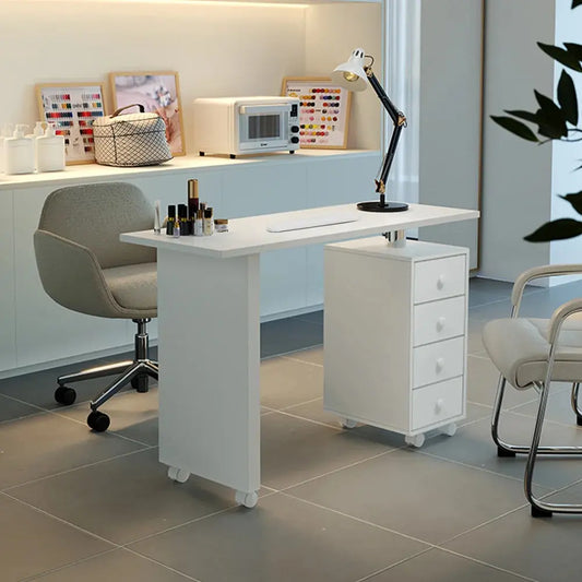 White 4 Drawers Manicure Nail Table Beauty Desk on Wheels Furnish Wise