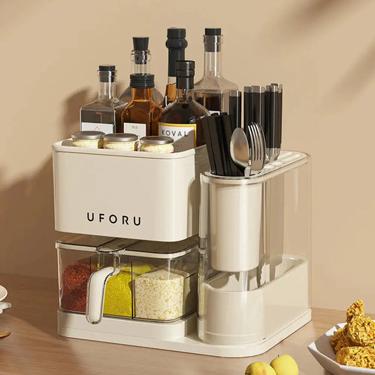 3 in 1 Kitchen Seasoning Box Spice Rack Knife Block Furnish Wise