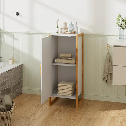 Bathroom Floor Single-door Cabinet with Bamboo Base Furnish Wise