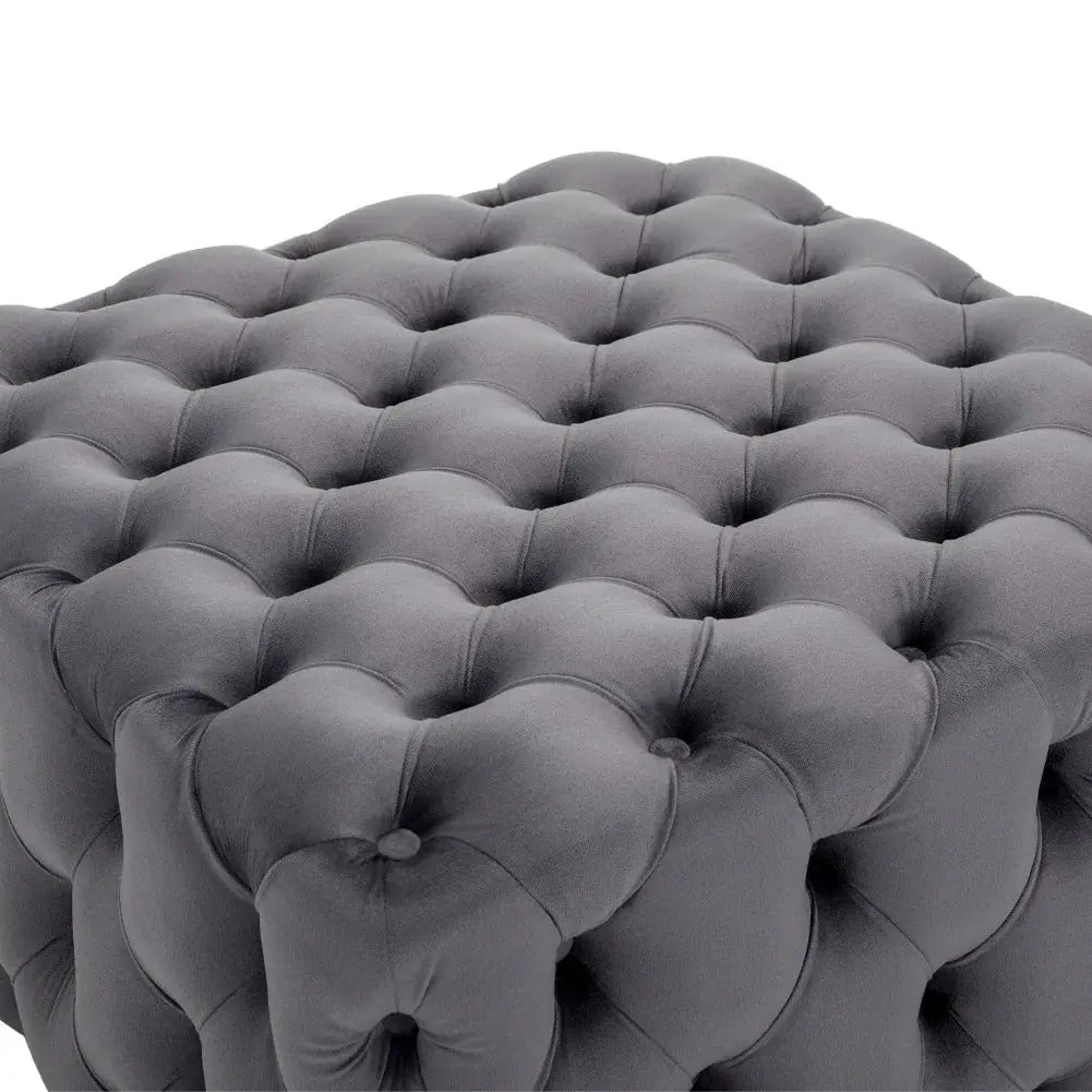 Grey Square Velvet Upholstered Buttoned Footstool Furnish Wise