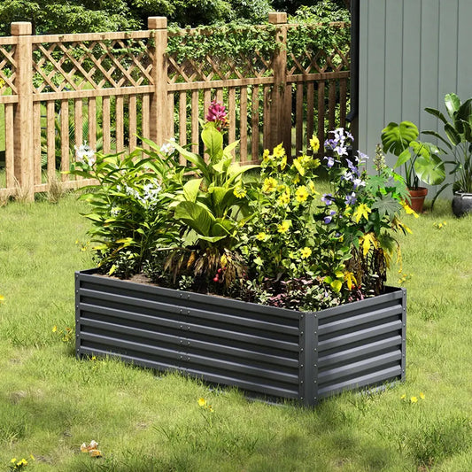 Outdoor Grey Modular Metal Raised Garden Bed, 180cmx 90cmx 57cm Furnish Wise