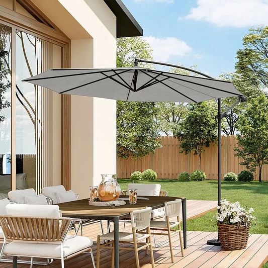 3m Large Garden Hanging Parasol Cantilever Sun Shade Patio Banana Umbrella No Base, Light Grey Furnish Wise