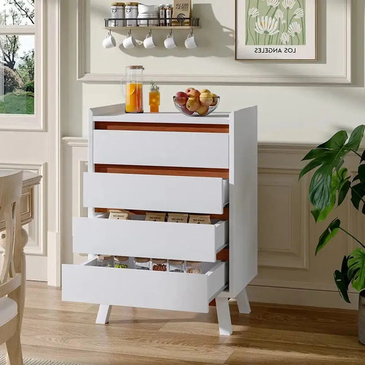 White 4 Tier 2-tone Finish Bedroom Storage Chest Furnish Wise