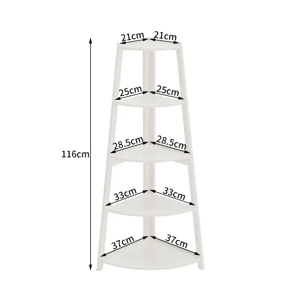 Modern 5-Tier Wooden Ladder Corner Bookshelf Home Display Shelf Unit Furnish Wise