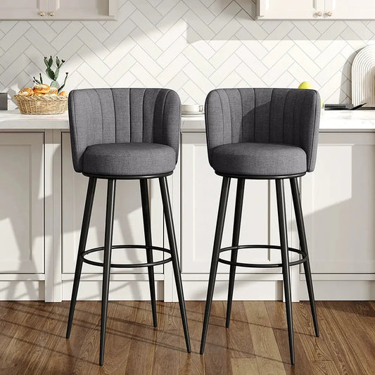 2 Piece Grey Premium Linen Upholstered Bar Stools Furnish Wise