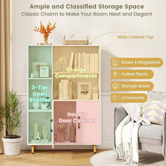 Bookcase 119 cm Floor Bookshelf w/ 5 Open Compartments-White Furnish Wise
