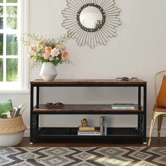 Industrial Rustic Wood Console Table with Storage Shelf Furnish Wise